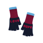 QUINTON & CHADWICK Love Hope Fingerless Gloves in Navy/Red