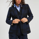 VILAGALLO Hillary Scallop Edge Check Jacket in Navy/Black