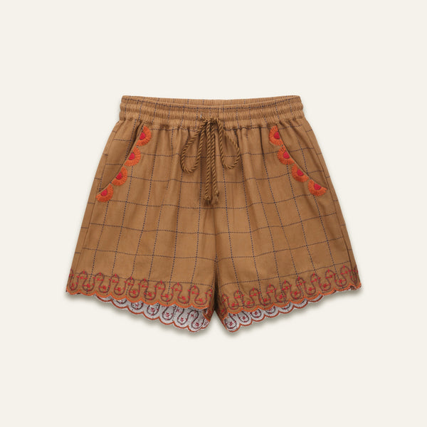 ORFEO Laura Shorts with Embroidery Details in Chocolate