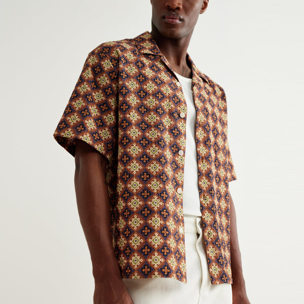 WAX LONDON Didcot Short Sleeve Shirt in Rust/Multi