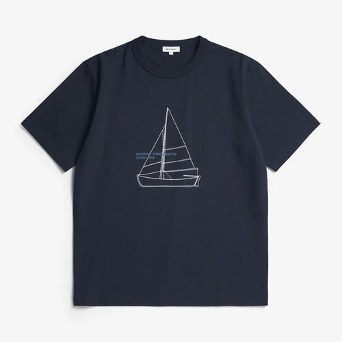 NORSE PROJECTS Holger Organic Boat Print T-Shirt in Dark Navy