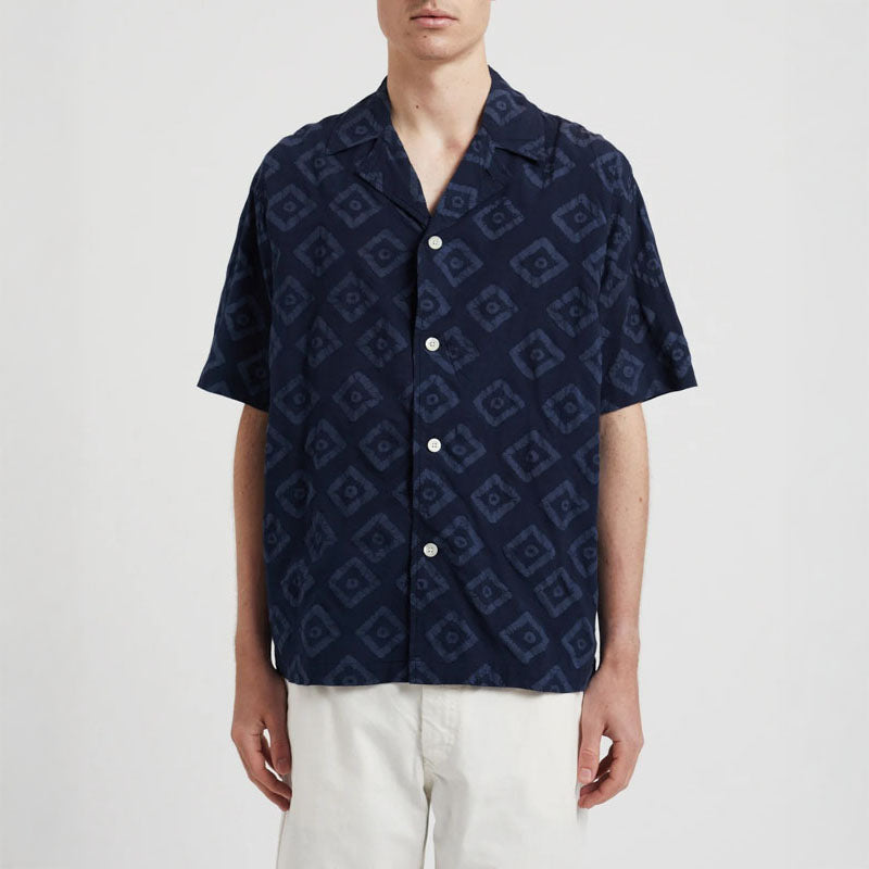 NORSE PROJECTS Mads Batik S/S Shirt in Navy