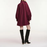 ESSENTIEL ANTWERP Khai Pussy Bow Tie Taffeta Mini Dress in Wine