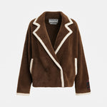 ESSENTIEL ANTWERP Kugar Contrast Trim Cardigan in Brown/White