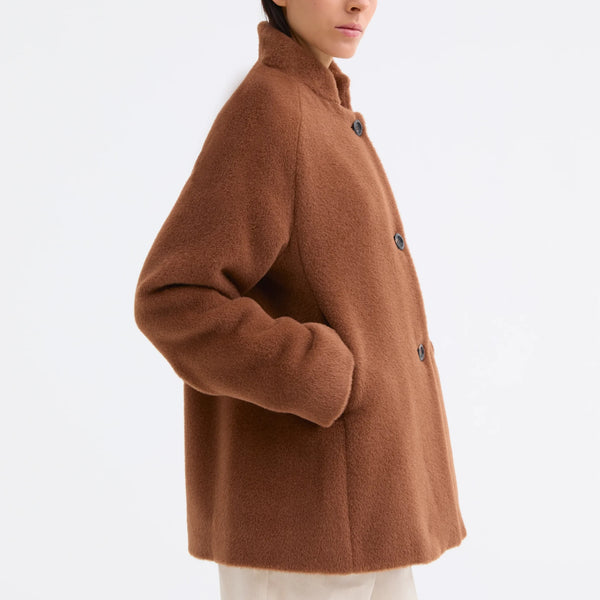 ROSSO35 Alpaca Wool Short Coat in Chestnut