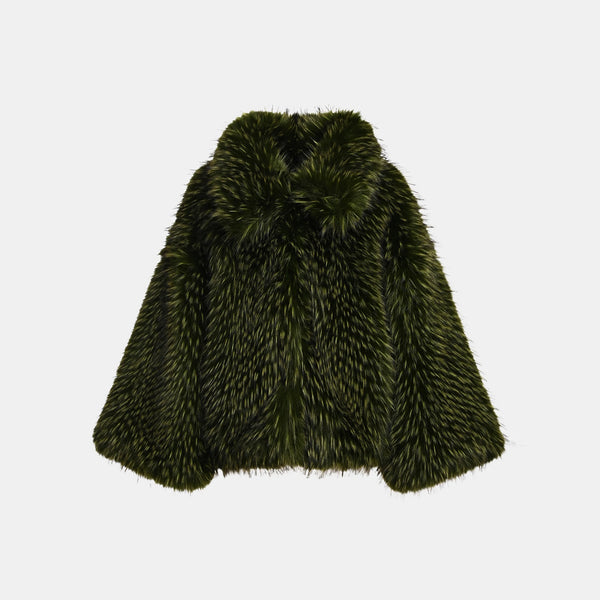 ESSENTIEL ANTWERP Kastanje Faux Fur Coat in Forest Green