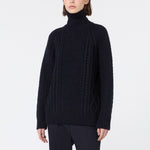 WEEKEND MAX MARA WKSSarong Wool Yarn Turtleneck Aran Jumper in Navy