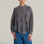 V DE VINSTER Pablo Embellished Stripe Shirt in Tartan Blue