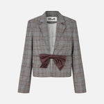 BAUM UND PFERDGARTEN Benni Cropped Wool Blazer in Grey Mini Check