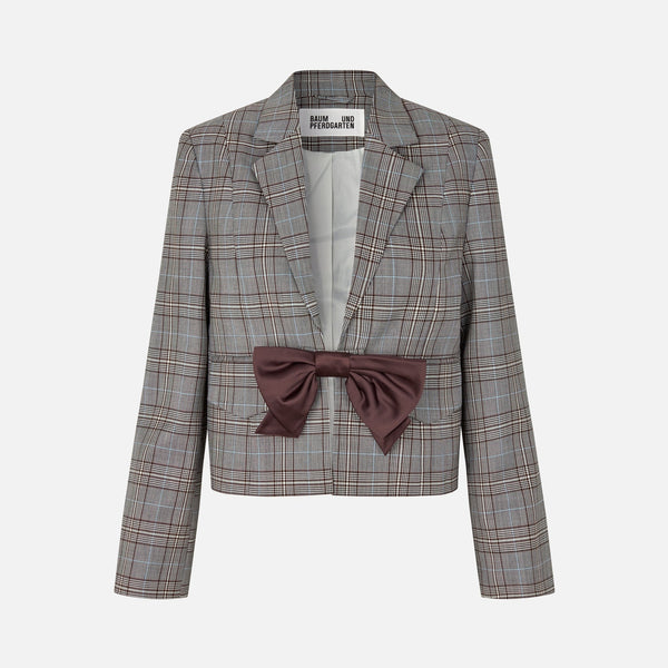 BAUM UND PFERDGARTEN Benni Cropped Wool Blazer in Grey Mini Check