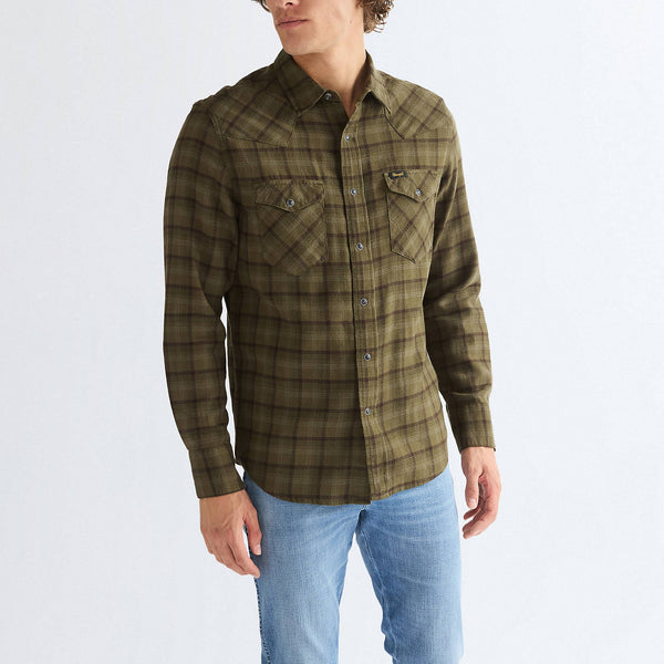 WRANGLER Western Check Shirt in Olive Night