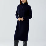 OUI Quarter Zip Funnel Neck Midi Dress in Dark Blue