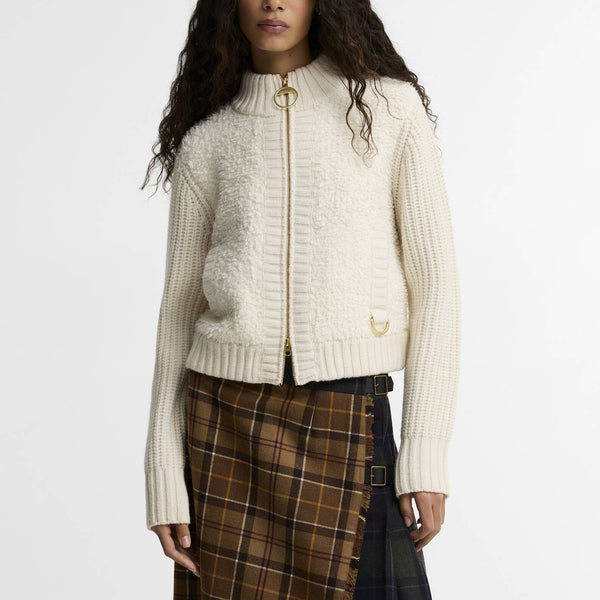 BARBOUR Hazelwood Knitted Zip Through Jumper in Ecru