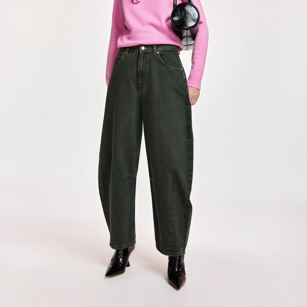 ESSENTIEL ANTWERP Kokos Colour Denim Barrel Leg Jeans in Dusty Green