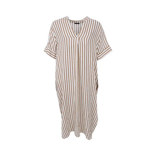 BLACK COLOUR BCMelina Long Linen Dress in Camel Stripe