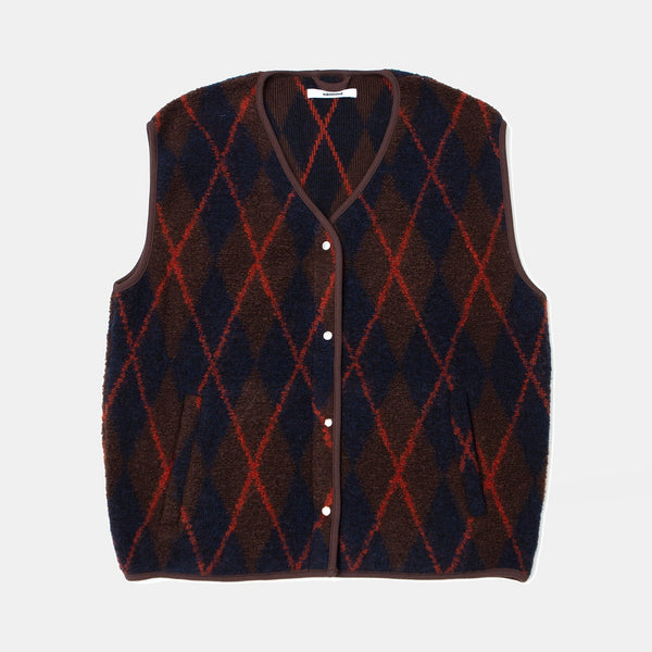 EDMMOND STUDIOS Atelier Button Down Wool Vest in Plain Brown