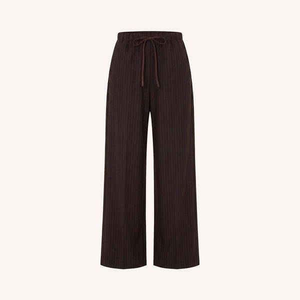 BY-BAR Pelle Pin Stripe Wide Leg Trousers in Brown