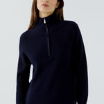 OUI Quarter Zip Funnel Neck Midi Dress in Dark Blue