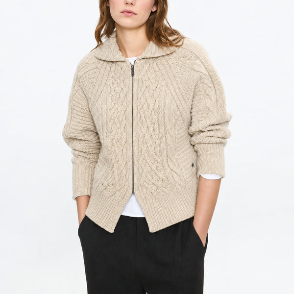 BEATRIZ FUREST Andrew Argyl Knit Cardigan in Ecru