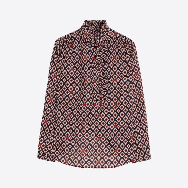 VILAGALLO Ikat and Ladybird Print Shirt in Brown/Black