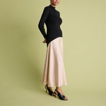 FLORERE Acacia Colour Block Mockable Midi Dress in Satin Pink & Black