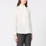 WEEKEND MAX MARA Inserimento - WKILegume Lace Trim Shirt with Detachable Sash Tie in Optical White