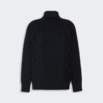 WEEKEND MAX MARA WKSSarong Wool Yarn Turtleneck Aran Jumper in Navy