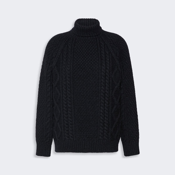 WEEKEND MAX MARA WKSSarong Wool Yarn Turtleneck Aran Jumper in Navy