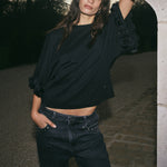 MOS MOSH MMRosette Rose Detail T-Shirt in Black