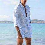 PINK HOUSE MUSTIQUE Mens Coral Stone Linen Shirt in Blue
