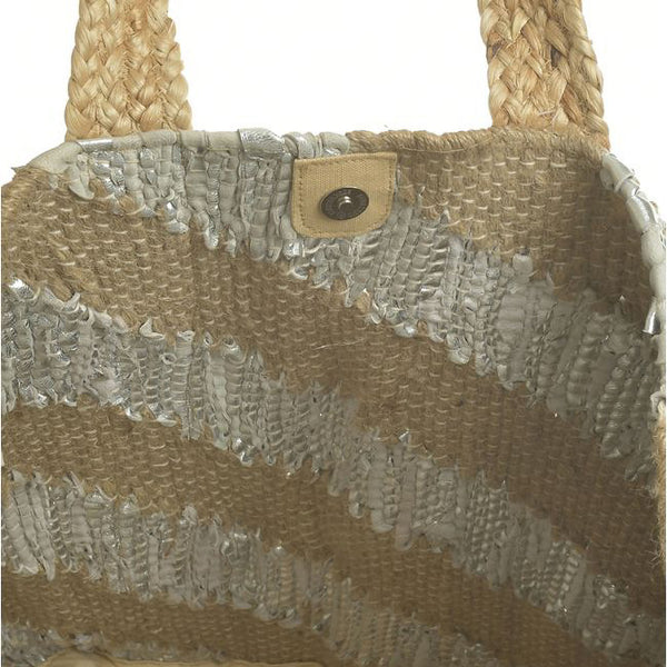 BLE RESORTWEAR Metallic Stripe Beach Bag in Natural