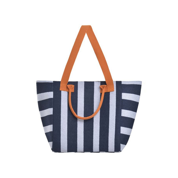 BLE RESORTWEAR Stripe Towelling Beach Bag in Blue