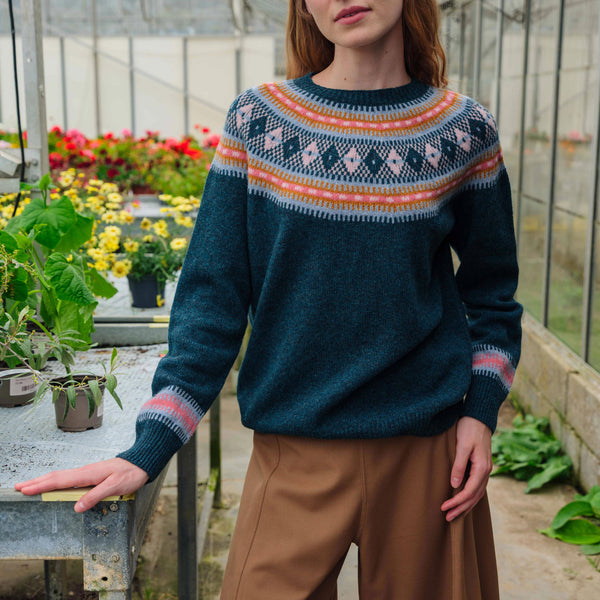 QUINTON & CHADWICK Fairisle Yoke Jumper in Teal