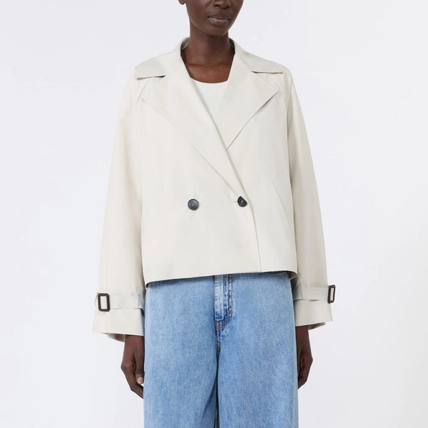 WEEKEND MAX MARA WKDBoero Short Water-repellent Canvas Trench Coat in Ivory
