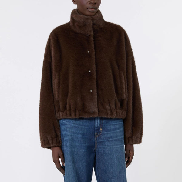WEEKEND MAX MARA WKDAnemone Fluffy Textured Boxy Short Jacket in Brown