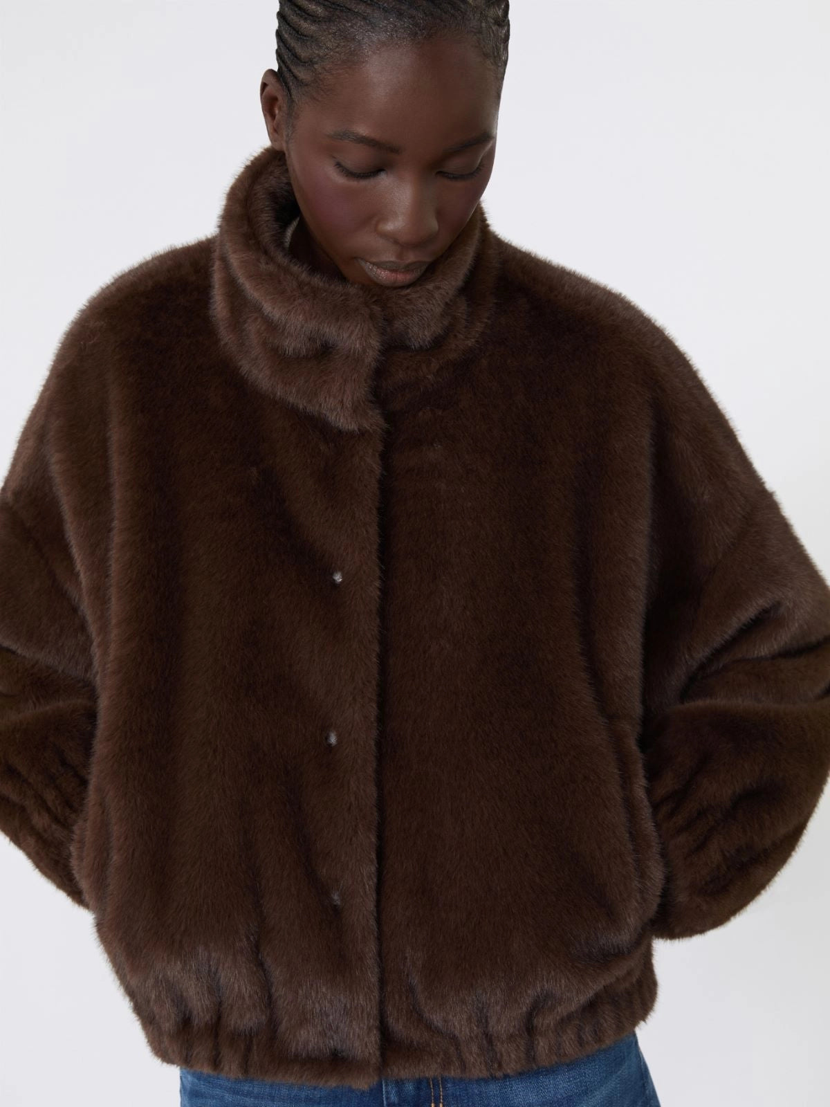 WEEKEND MAX MARA WKDAnemone Fluffy Textured Boxy Short Jacket in Brown