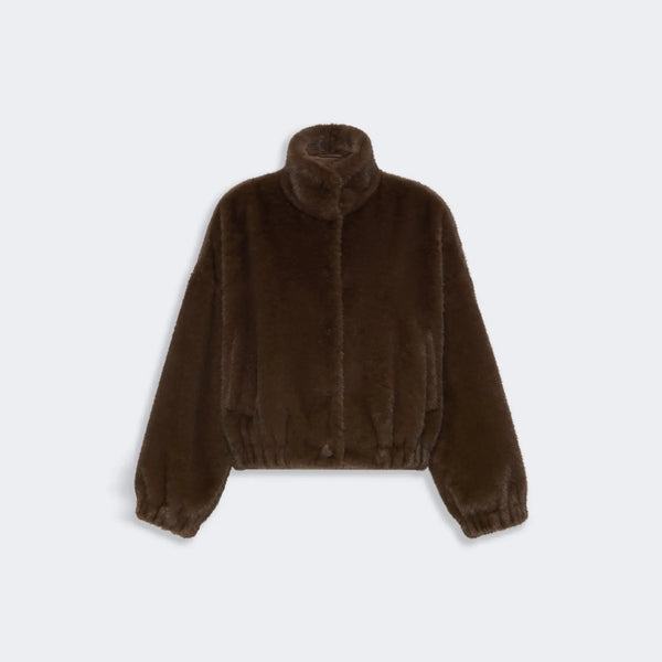 WEEKEND MAX MARA WKDAnemone Fluffy Textured Boxy Short Jacket in Brown