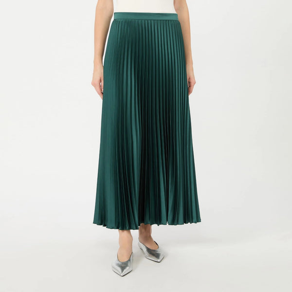 WEEKEND MAX MARA WKDNicchia Long Pleated Satin Skirt in Dark Green