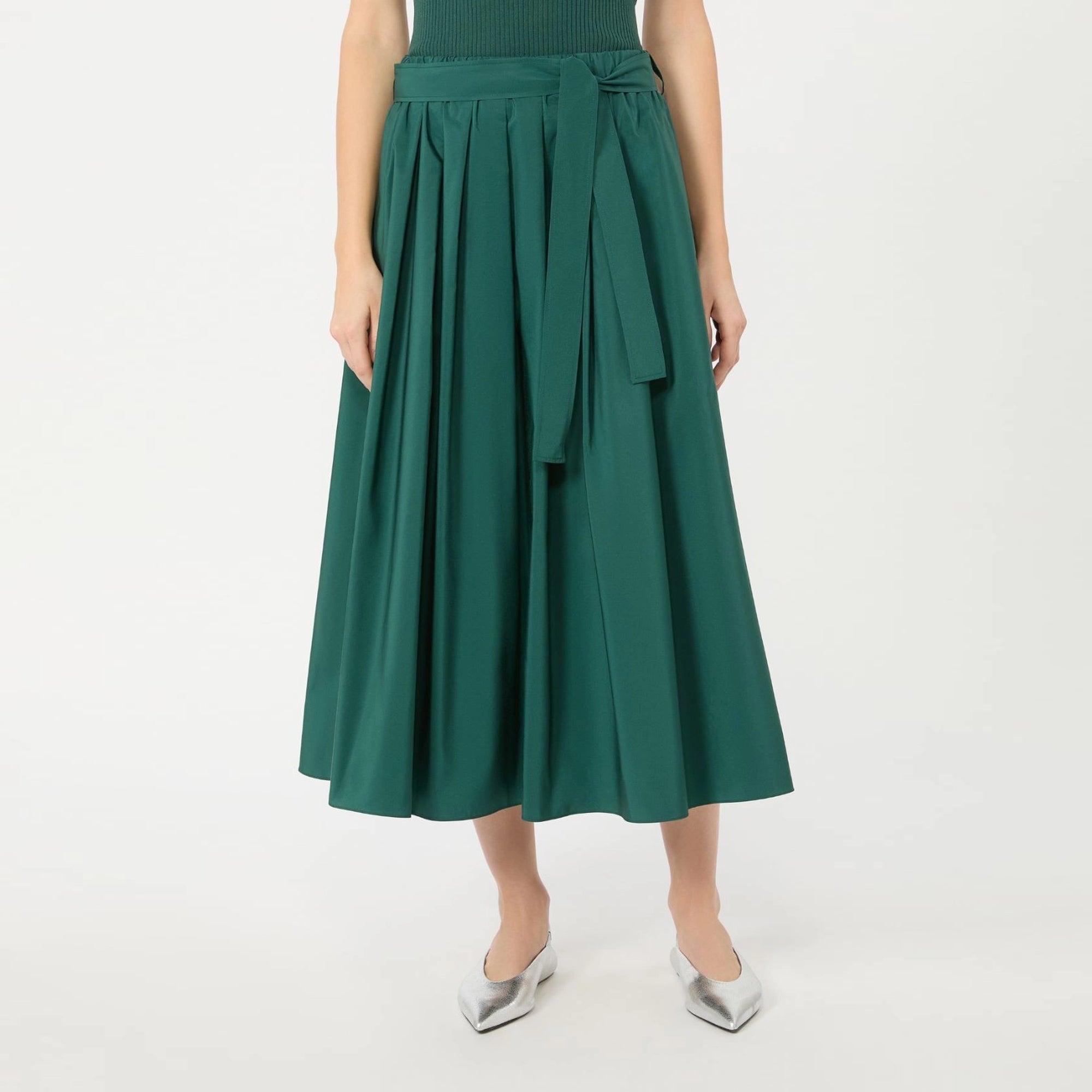 S MAX MARA SMMRomina Taffeta Pleated Skirt in Green | Collen & Clare