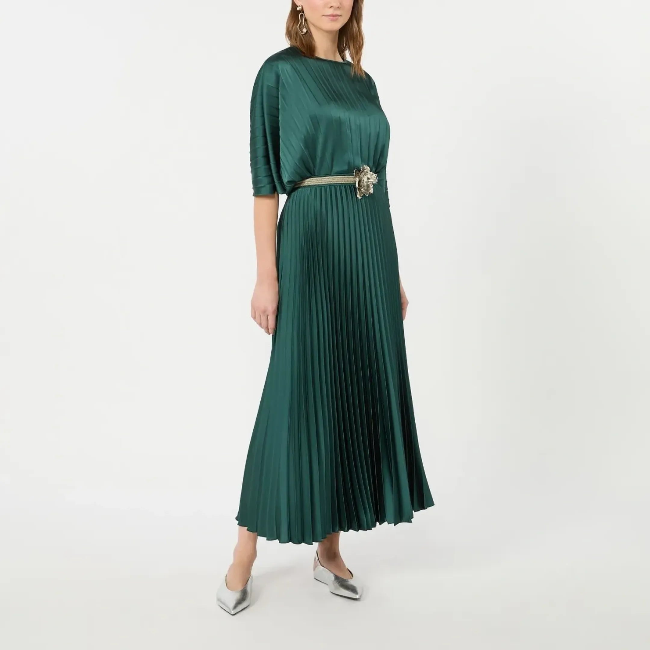 WEEKEND MAX MARA WKDNicchia Long Pleated Satin Skirt in Dark Green