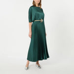WEEKEND MAX MARA WKDNicchia Long Pleated Satin Skirt in Dark Green