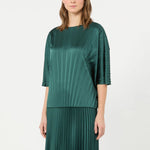 WEEKEND MAX MARA WKDAureo Loose Pleated Satin Blouse in Dark Green