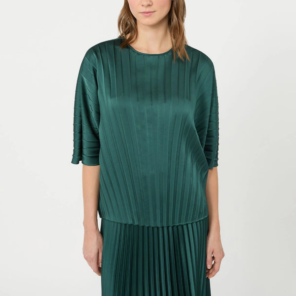 WEEKEND MAX MARA WKDAureo Loose Pleated Satin Blouse in Dark Green