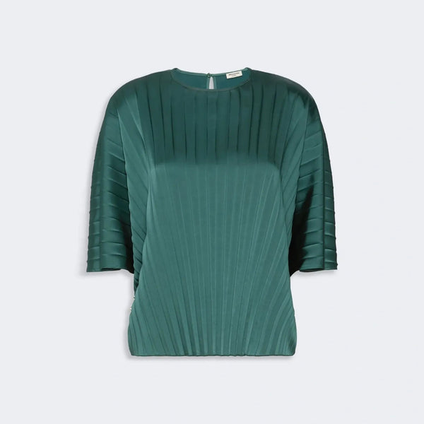 WEEKEND MAX MARA WKDAureo Loose Pleated Satin Blouse in Dark Green