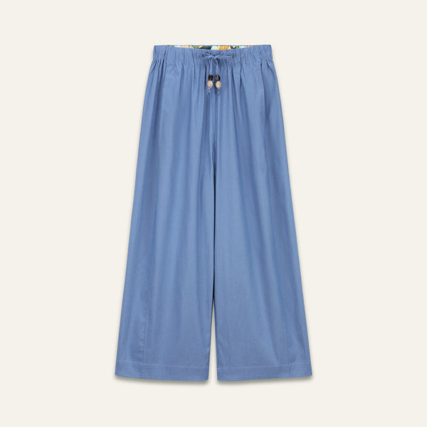 ORFEO Sabrina Pull On Wide Leg Trousers in Blue