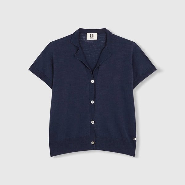 BEATRIZ FUREST Pierre Short Sleeve Cardigan in Deep Blue