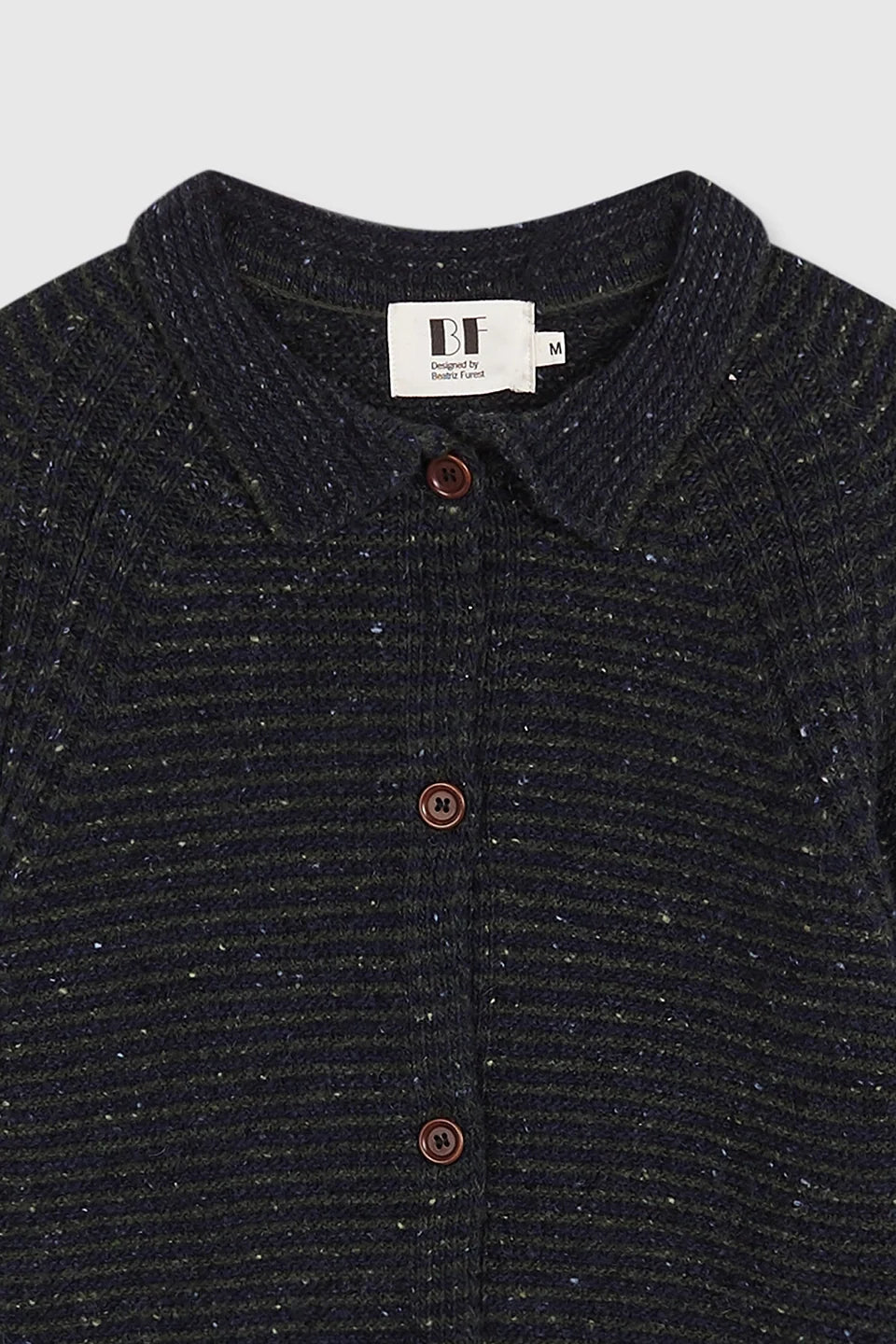 BEATRIZ FUREST Lane Fleck Wool Cardigan in Navy/Green