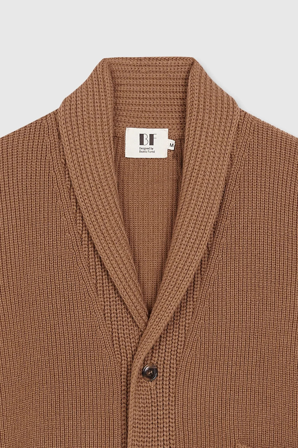 BEATRIZ FUREST Morgan Ribbed Shawl Cardigan in Camel