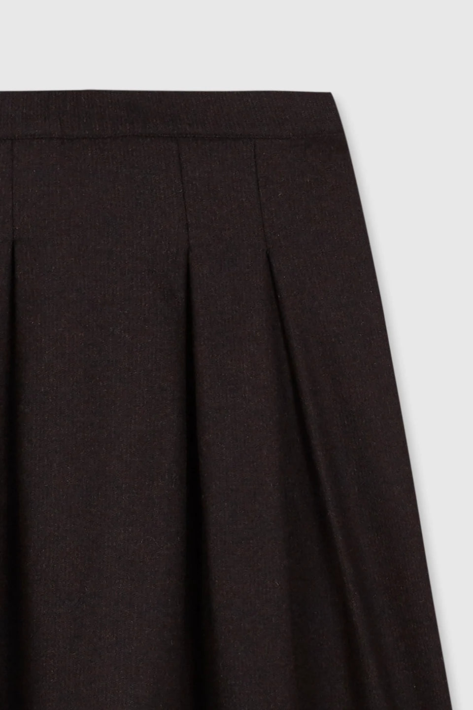 BEATRIZ FUREST College Pleated Wool Midi Skirt in Dark Brown
