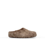 BIRKENSTOCK Amsterdam Wrapped Shearling Fur Slippers in Grey Taupe